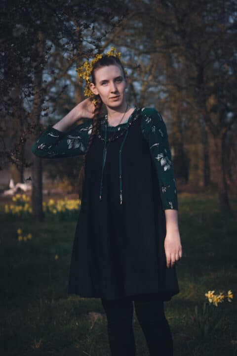 Full Body View of the Ivy Pinafore Dress by Jennifer Lauren Handmade